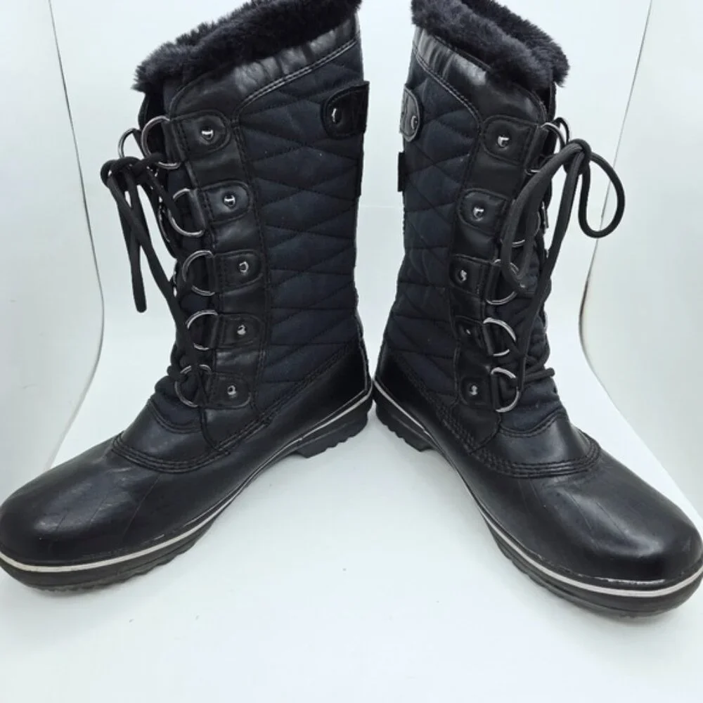 JBU Lorna Black Faux Fur Lined Quilted Lace Up Winter Snow Boots Women's Size 6
